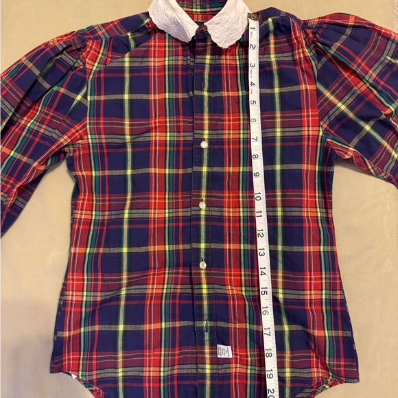 Ralph Lauren Red & Blue Plaid Button-Down with White Lacey Collar and Cuffs - Picture 4 of 11